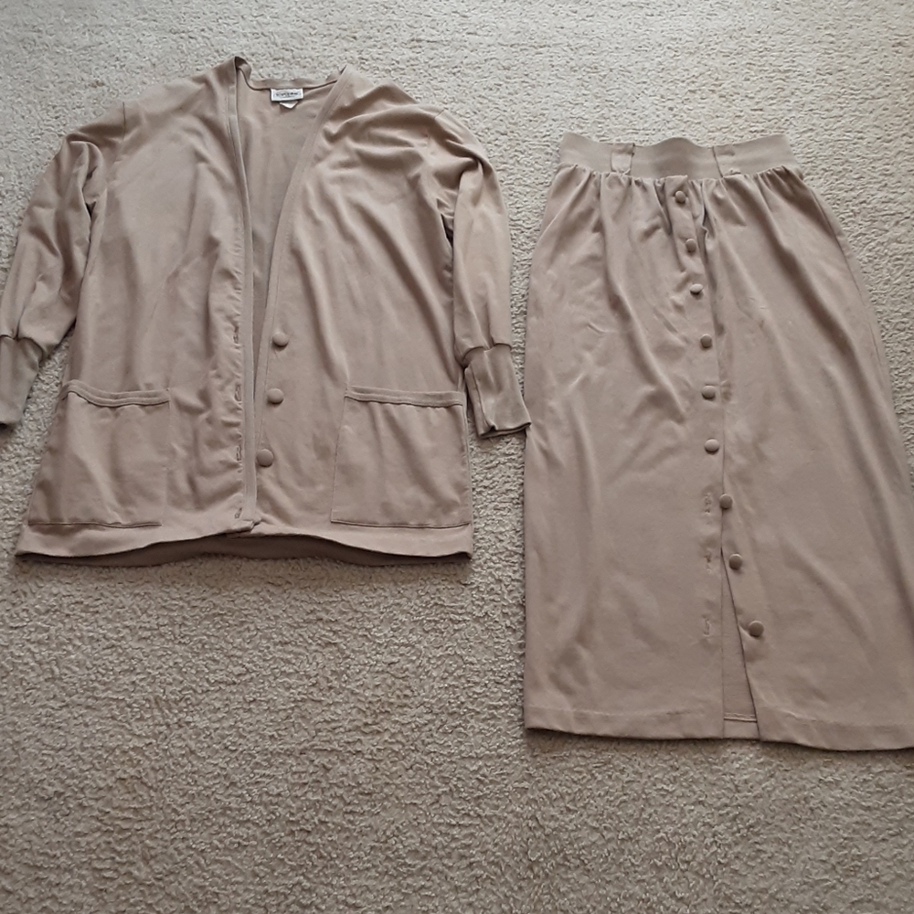 2 Piece Beige Top and Skirt with Covered Buttons